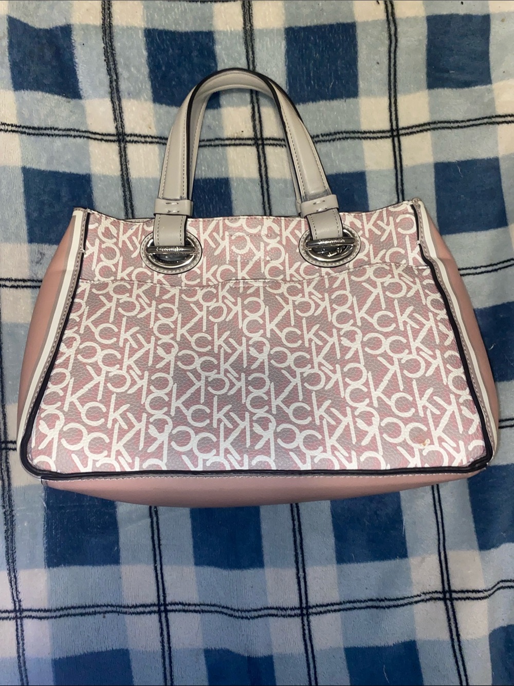 Calvin Klein Pink and White Monogram Satchel